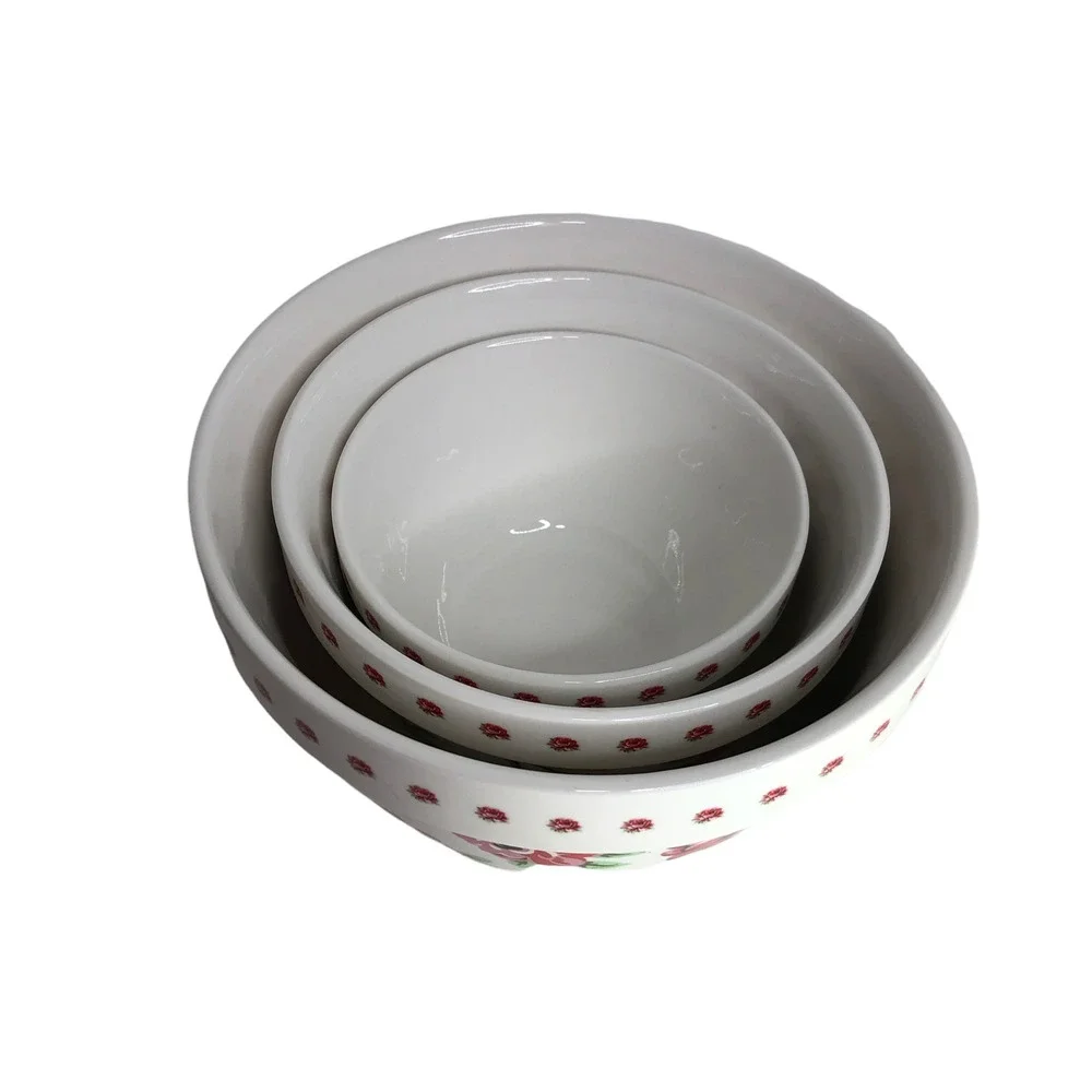 Grace's Pantry Set 3 Nesting Bowls White Floral Spring Flowers‎ Pink Blue